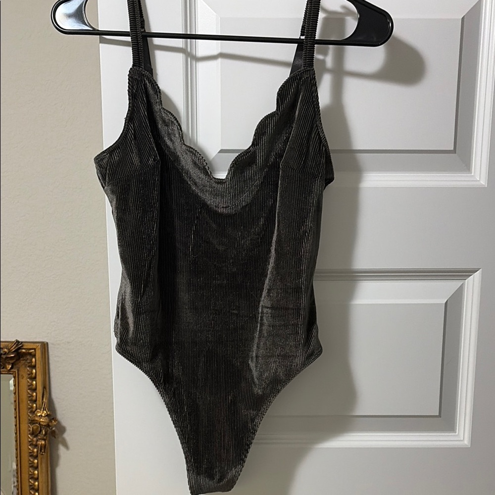Velvet Bodysuit in Dark Gray